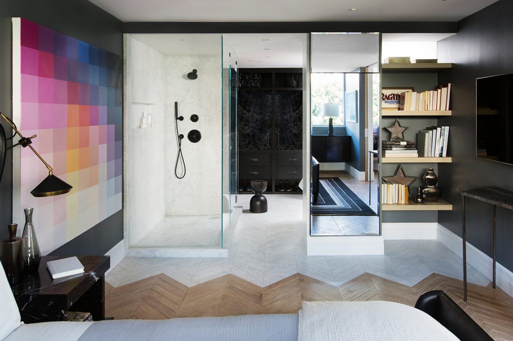 Adam Hunter designed bedroom with bathroom.