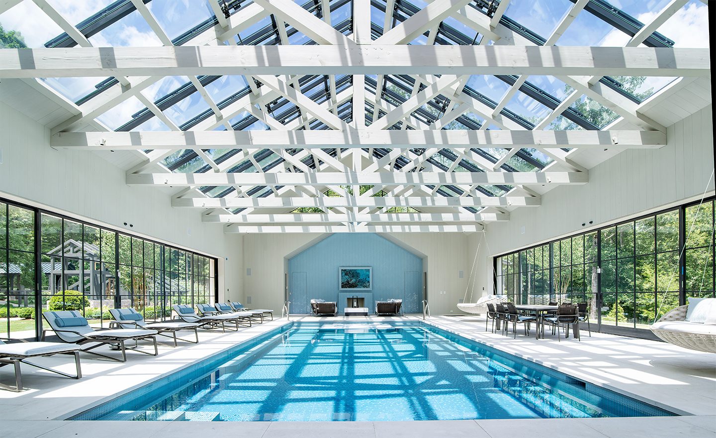 Adam Hunter designed pool house with pool tile.