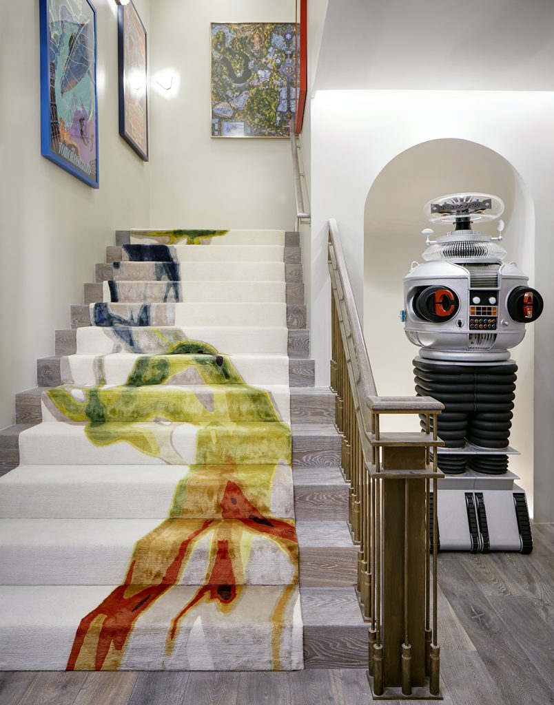 Adam Hunter designed a custom stair runner in a rainbow colorway.