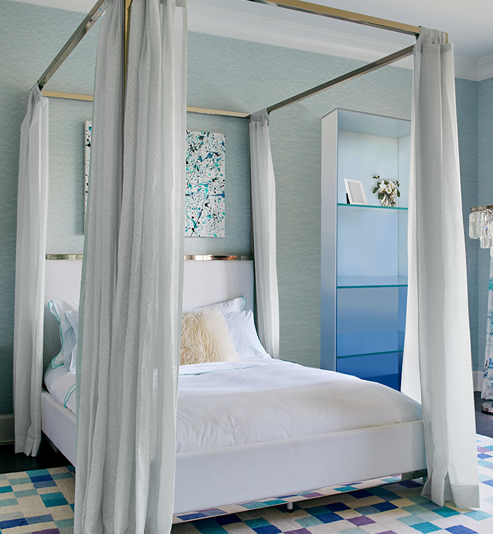 sunset-blue-ombre-shelf-in-bedroom